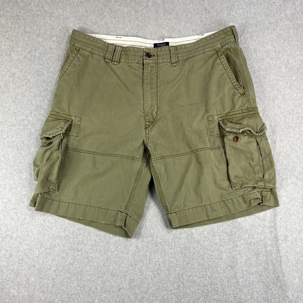 Vintage Polo Ralph Lauren Cargo Parachute Shorts Mens 42 Khaki Beige 90s Cotton